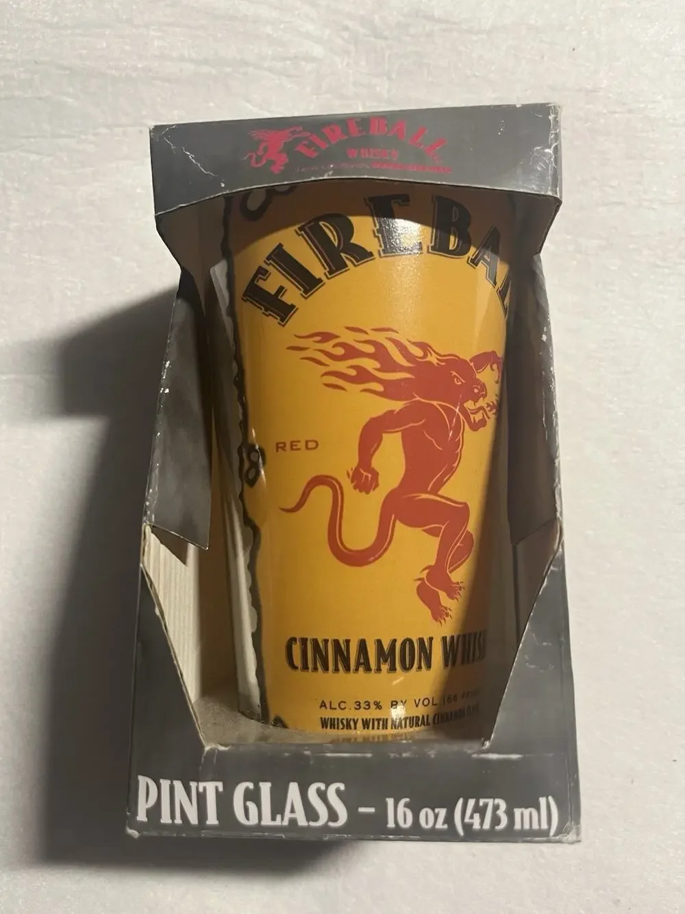 Fireball Cinnamon Whisky Pint Glass 16 oz Collectible Barware 2019 Boxed